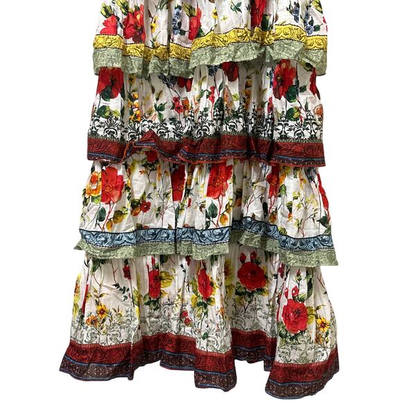 Alice + Olivia Valencia Floral Print Cotton Tiered Maxi Dress Size 0 - Picture 9 of 16
